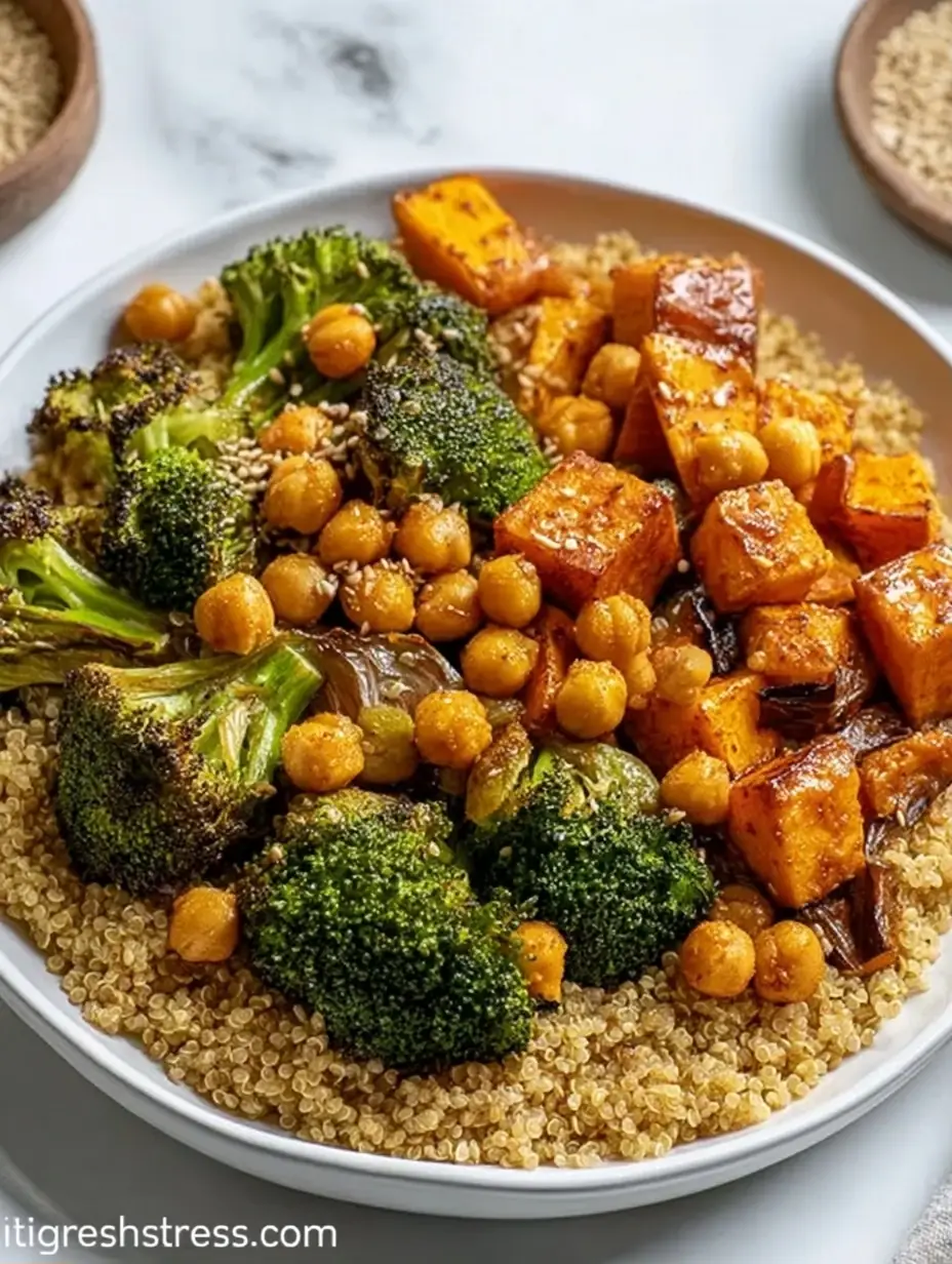 A delicious plate of Roasted Veggie Quinoa Power Bowl