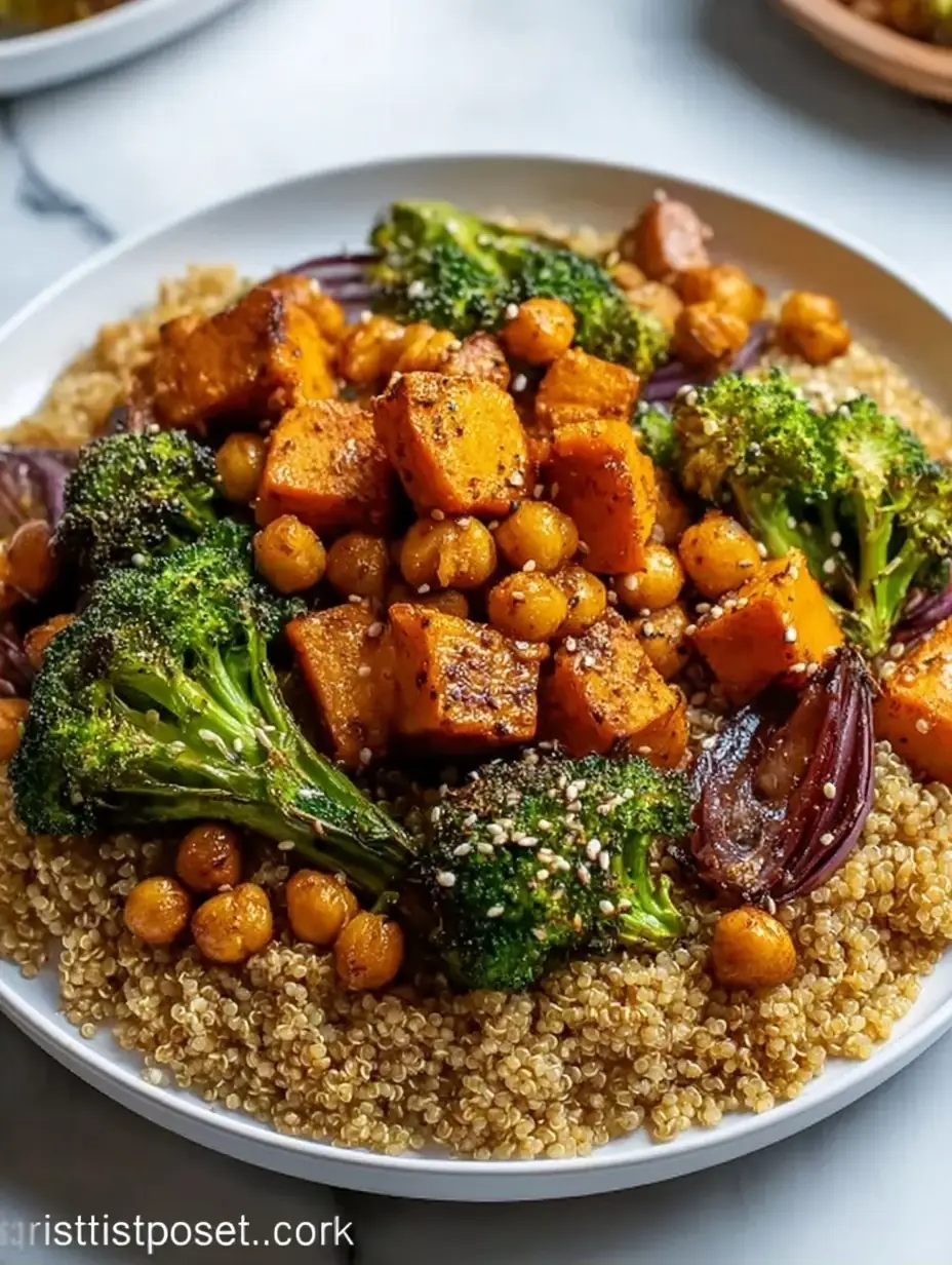 A delicious plate of Roasted Veggie Quinoa Power Bowl