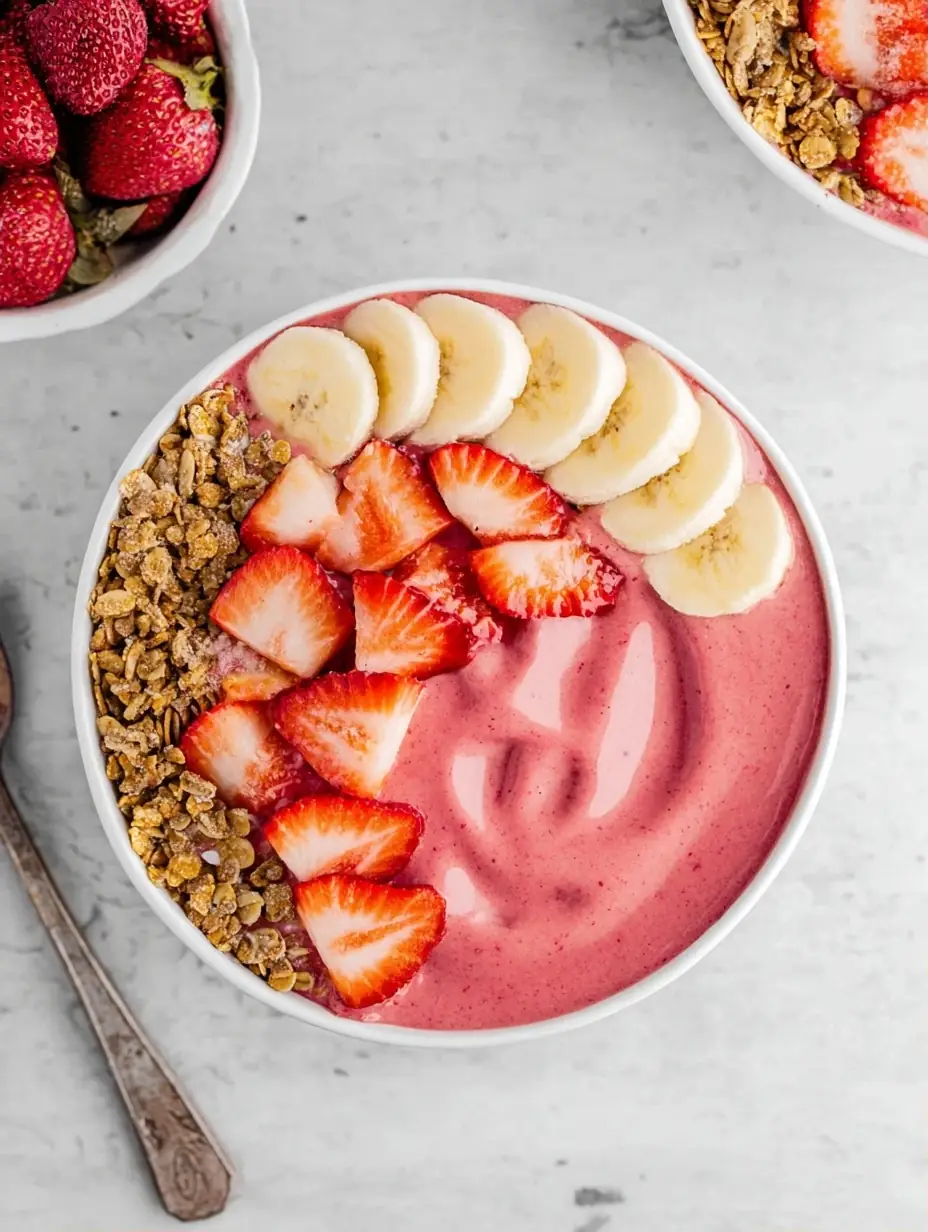 A delicious plate of Strawberry Banana Smoothie Bowl