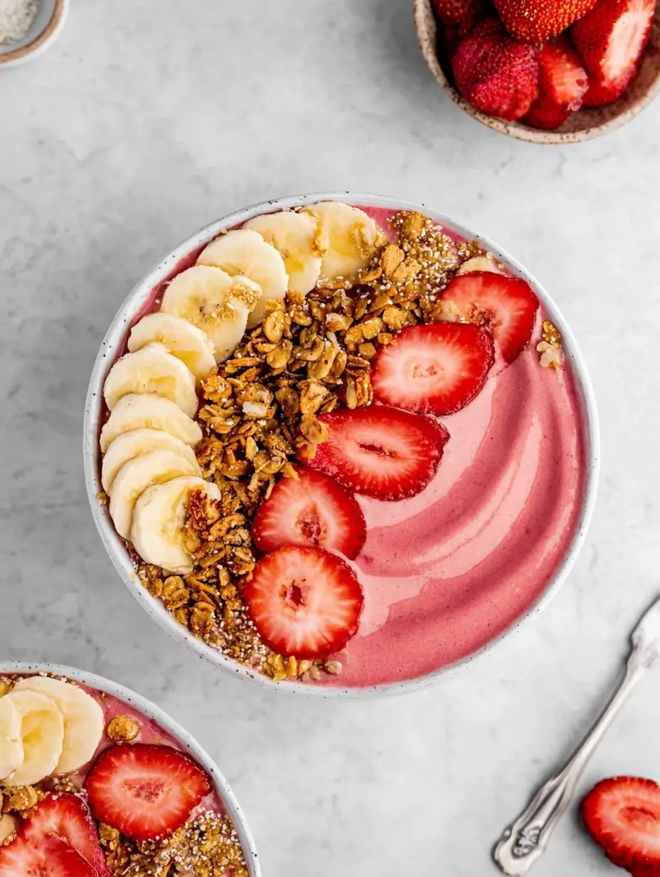 A delicious plate of Strawberry Banana Smoothie Bowl