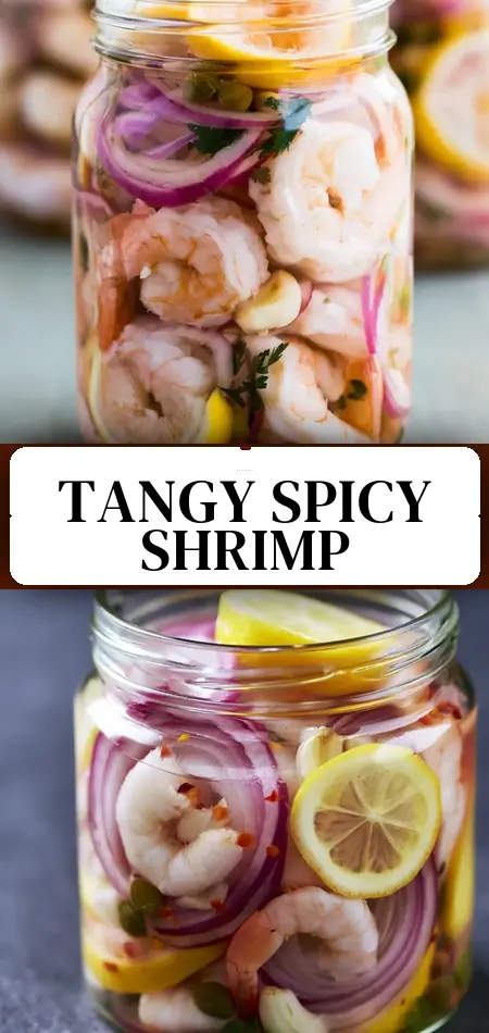 Pinterest pin (Design 3) for Pickled Shrimp – A Tangy, Spicy Delight!