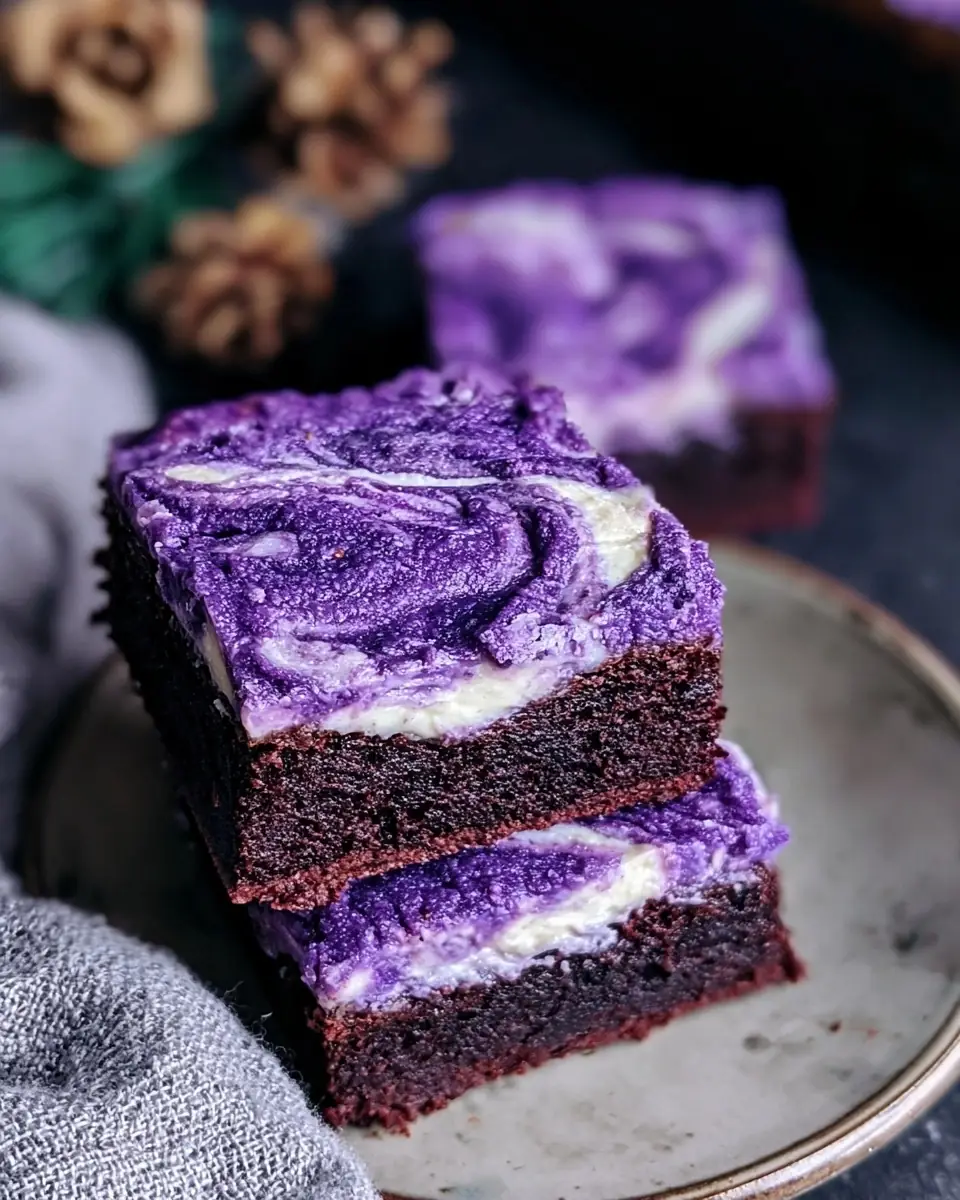 A delicious plate of Ube Cream Cheese Brownies