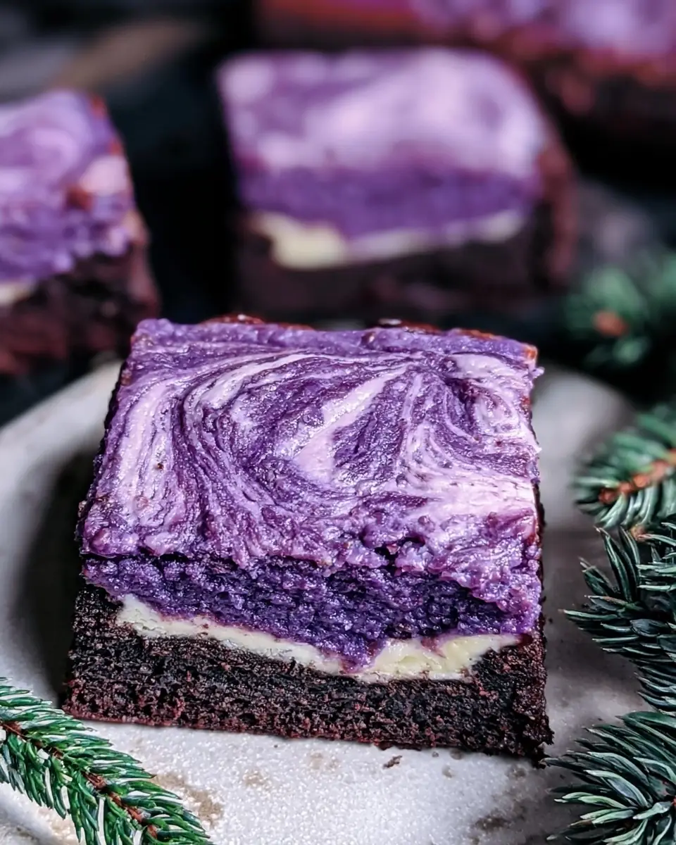 A delicious plate of Ube Cream Cheese Brownies