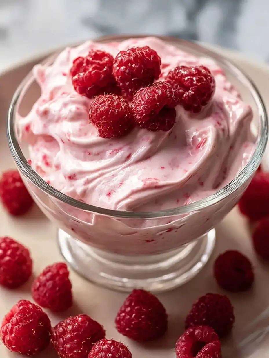 A delicious plate of Whipped Raspberry Cottage Cheese Mousse in 10-Minute